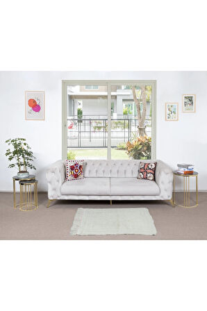 97x110 cm D Bej Eski Anadolu "Tülü" Halısı, %100 Doğal Yün, Minimalist Küçük Halı
