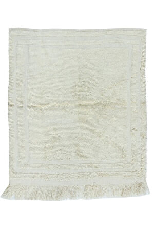 102x110 cm Düz Bej Eski Anadolu "Tülü" Halısı, %100 Doğal Yün, Minimalist Küçük Halı