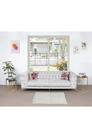 102x110 cm Düz Bej Eski Anadolu "Tülü" Halısı, %100 Doğal Yün, Minimalist Küçük Halı