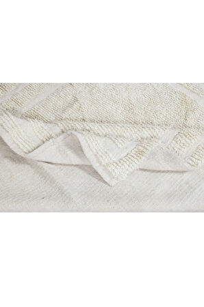 102x110 cm Düz Bej Eski Anadolu "Tülü" Halısı, %100 Doğal Yün, Minimalist Küçük Halı