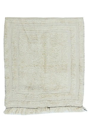 96x100 cm Düz Bej Eski Anadolu "Tülü" Halısı, %100 Doğal Yün, Minimalist Küçük Halı