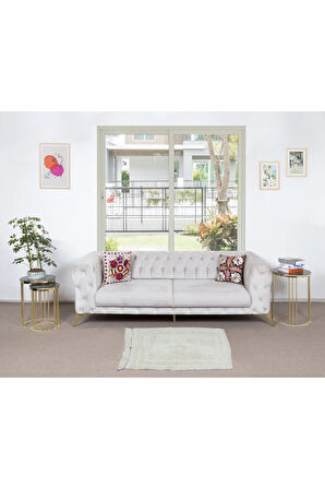 96x100 cm Düz Bej Eski Anadolu "Tülü" Halısı, %100 Doğal Yün, Minimalist Küçük Halı