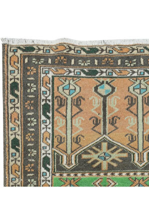 80x115 cm Eski Geometrik Desenli Küçük Halı, El Yapımı Seccade, Türk Paspas Seccade