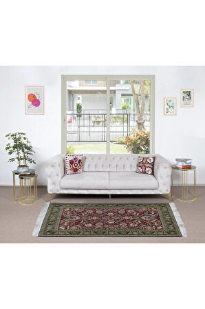 140x216 Cm Modern Kırmızı Ve Yeşil Çiçek Botanik Desenli Muhteşem El Dokuması Türk Alan Halısı