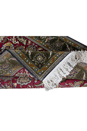 140x216 Cm Modern Kırmızı Ve Yeşil Çiçek Botanik Desenli Muhteşem El Dokuması Türk Alan Halısı