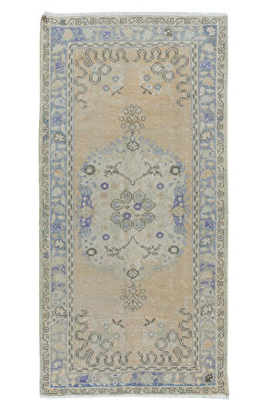 96x196 cm Yumuşak Renkli El Düğümlü Türk Halısı, 20. Yüzyıl Ortası Halı
