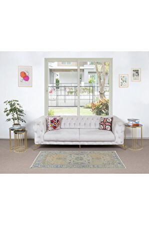 96x196 cm Yumuşak Renkli El Düğümlü Türk Halısı, 20. Yüzyıl Ortası Halı