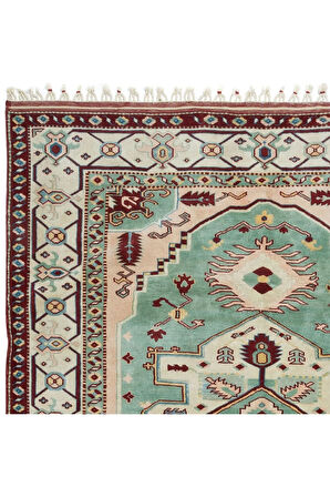 193x245 Cm Dekoratif El Yapımı Alan Halısı, Saçaklı Çağdaş Ev Dekoru Için Yeşil Halı, %100 Yün