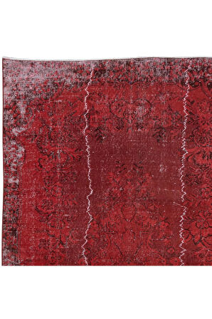 165x264 cm, Yeniden Boyanmış Kırmızı El Dokuma Halı, El Yapımı Eski Halı