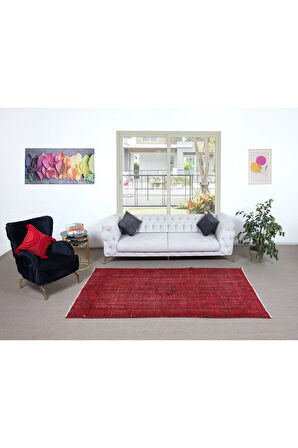 152x250 cm, Kırmızı Oturma Odası Halısı, Yenilenmiş Türk Halısı, El Düğümlü Alan Halısı