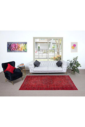 152x253 cm, El Düğümlü Kırmızı Halı, Dekoratif El Dokuması Yün ve Pamuktan Yapılmış Alan Halısı