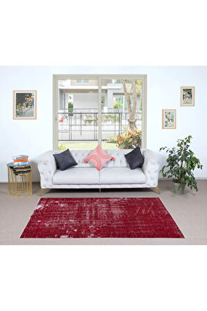 140x234 cm, El Dokuması Halı, Kırmızı Modern Halı, El Yapımı Yünlü Halı