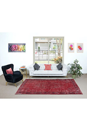 182x280 cm, Modern Ev Dekoru Halı, Kırmızı El Yapımı Halı, Geleneksel Yünlü Halı