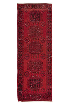 122x340 cm, Kırmızı Yolluk Halı, El Yapımı Koridor Halısı, Mutfak Halısı