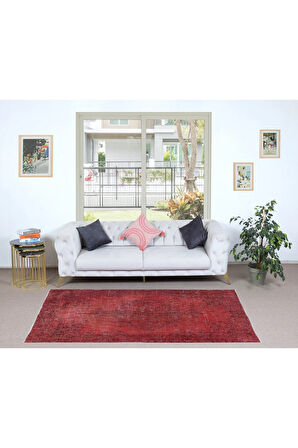 115x236 cm, Çağdaş Kırmızı Halı, El Düğümlü Mutfak Halısı, El Yapımı Halı