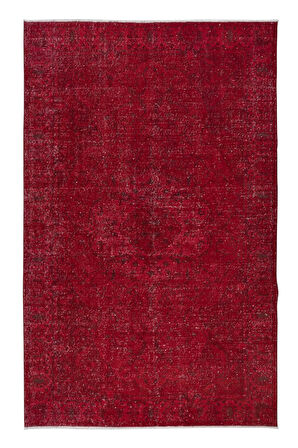 185x296 cm, Yenilenmiş Kırmızı El Yapımı Halı, Modern Yün ve Pamuktan Yapılmış Eski Halı
