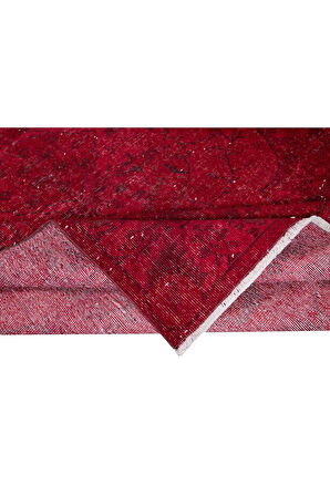 185x296 cm, Yenilenmiş Kırmızı El Yapımı Halı, Modern Yün ve Pamuktan Yapılmış Eski Halı