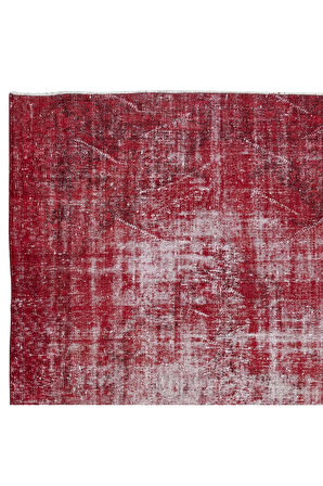 175x276 cm, Kırmızı El Yapımı Halı, Yenilenmiş Eski Halı, Yeniden Boyanmış Modern Halı