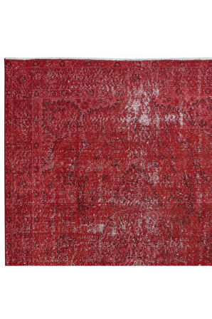 158x268 cm, Kırmızı El dokuması Halı, Yenilenmiş Vintage Halı, Yeniden Boyanmış Eski Halı