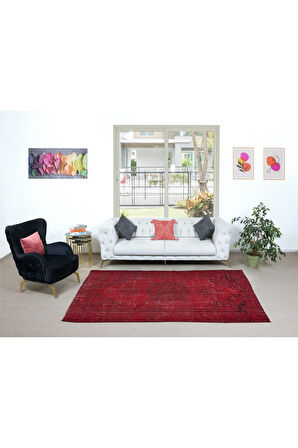 183x270 cm, Eski El Yapımı Türk İşi Halı, Modern El Dokuma Kırmızı Halı