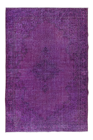 208x303 cm El Yapımı Mor Halı, El Dokuması Eski Halı, Modern Türk Halısı