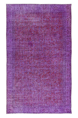 194x320 cm Ev Dekoru Mor Halı, El Dokuması Eski Halı, Yenilenmiş Türk Halısı