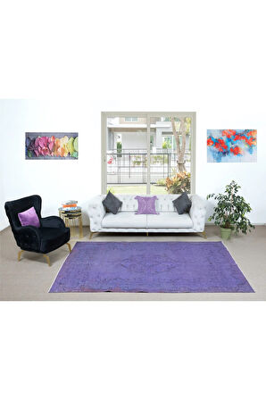 187x294 cm Çağdaş El Yapımı Türk Halısı, Eski El Düğümlü Halı, Mor Ofis Halısı