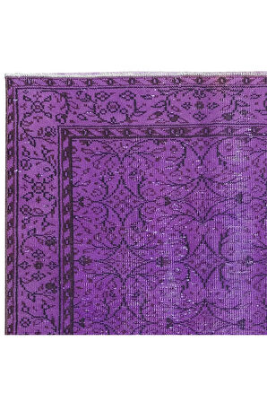 127x231 cm Otantik Mor El Yapımı Halı, Yenilenmiş El Düğümlü Türk Halısı