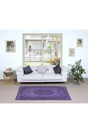 112x210 cm Modern Mor El Dokuması Yün ve Pamuklu Türk Halısı, Dekoratif Yer Örtüsü