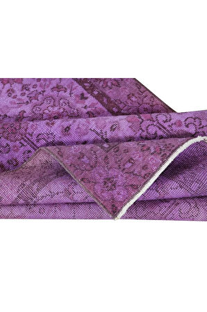 110x207 cm El Yapımı Mor Halı, Eski Türk Halısı, Modern Ev Dekoru Yünlü Halı