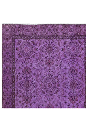 110x207 cm El Yapımı Mor Halı, Eski Türk Halısı, Modern Ev Dekoru Yünlü Halı