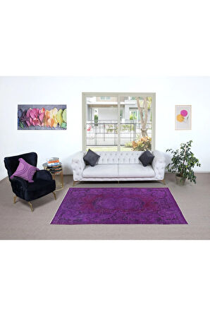 153x250 cm Mor Tonlarda El Dokuması Halı, Modern El Düğümlü Halı, Eski Türk Halısı