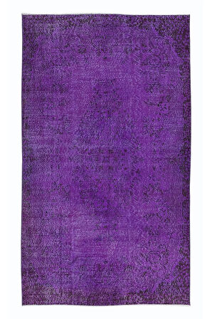 160x270 cm El Yapımı Mor Halı, El Dokuması Eski Halı, Yenilenmiş Türk Halısı