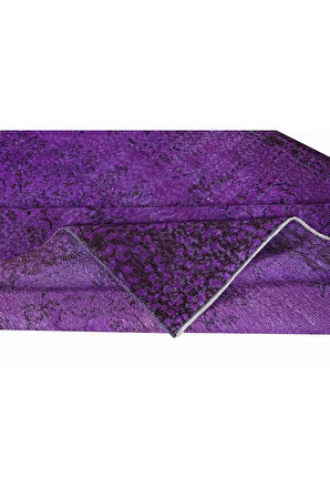160x270 cm El Yapımı Mor Halı, El Dokuması Eski Halı, Yenilenmiş Türk Halısı