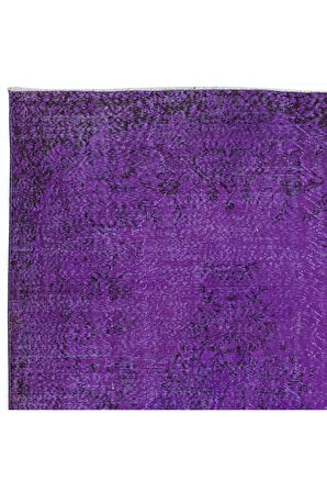 160x270 cm El Yapımı Mor Halı, El Dokuması Eski Halı, Yenilenmiş Türk Halısı