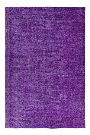 210x309 cm Mor Yeniden Boyanmış El Yapımı Halı, El Dokuması Türk Halısı, Modern Alan Halısı