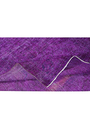 210x309 cm Mor Yeniden Boyanmış El Yapımı Halı, El Dokuması Türk Halısı, Modern Alan Halısı