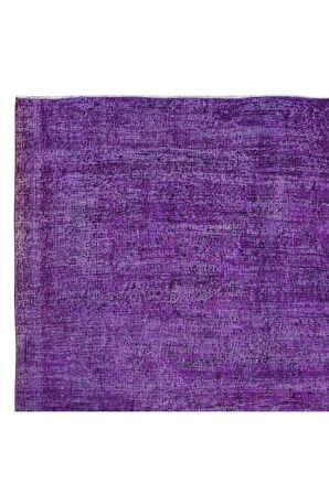 210x309 cm Mor Yeniden Boyanmış El Yapımı Halı, El Dokuması Türk Halısı, Modern Alan Halısı