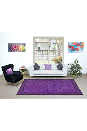 186x305 cm El Yapımı Mor Halı, Eski Türk Halısı, Modern Ev Dekoru Yünlü Halı