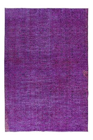205x306 cm El Yapımı Mor Halı, El Dokuması Eski Halı, Modern Türk Halısı