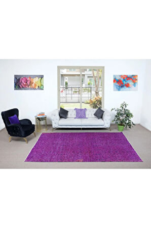 205x306 cm El Yapımı Mor Halı, El Dokuması Eski Halı, Modern Türk Halısı