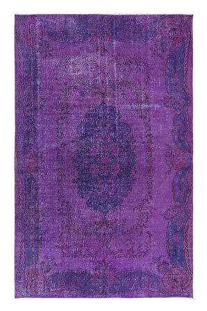 200x312 cm Ev Dekoru Mor Halı, El Dokuması Eski Halı, Yenilenmiş Türk Halısı