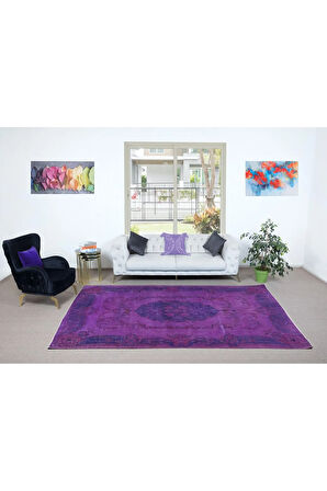 200x312 cm Ev Dekoru Mor Halı, El Dokuması Eski Halı, Yenilenmiş Türk Halısı