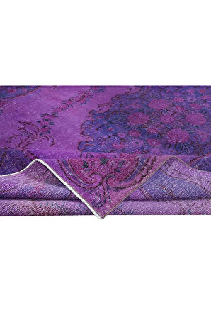 200x312 cm Ev Dekoru Mor Halı, El Dokuması Eski Halı, Yenilenmiş Türk Halısı