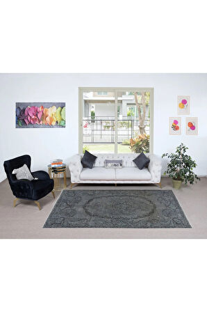 157x261 cm El Yapımı Türk Halısı, Gri El Dokuması Halı, Modern Yünlü Halı