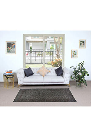 110x205 cm Geleneksel El Dokuması Gri Halı, Anadolu'dan Yünlü Halı, Modern Alan Halısı