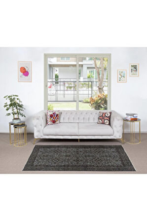 143x210 cm Gri Salon Halısı, El Dokuması Yünlü Türk Halısı, Pamuklu Alan Halısı