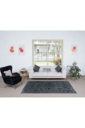 146x245 cm Çağdaş Gri Halı, El Düğümlü Mutfak Halısı, El Yapımı Halı