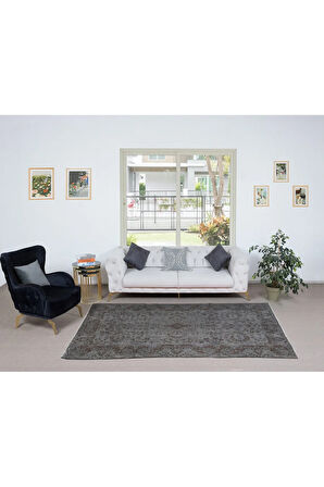 173x265 cm Modern El Yapımı Gri Renkli Türk Halısı, 100% El Dokuması Alan Halısı