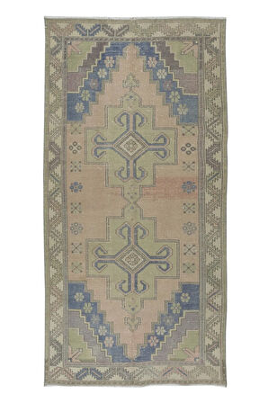 135x260 cm Madalyonlu Geleneksel Halı, Yaklaşık 1960'lardan, El Yapımı Türk Köy Halısı